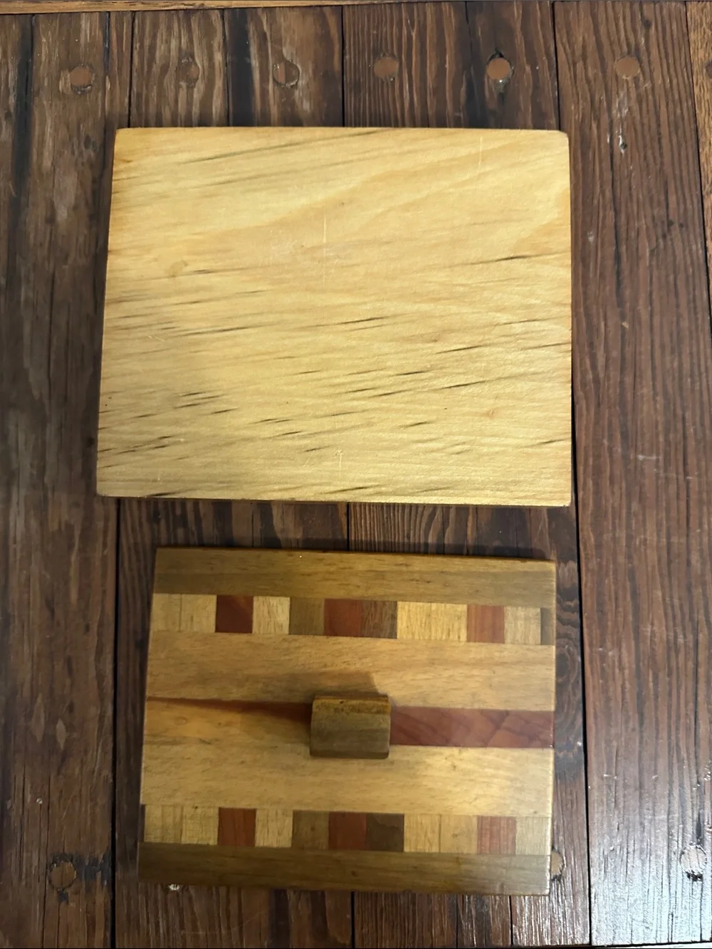 Handcrafted Wooden Decorative Box with Inlaid Accents